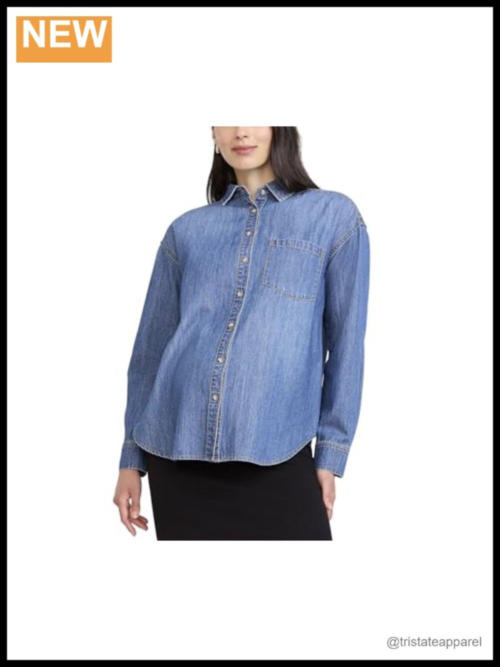 100% Cotton Denim Shacket Maternity Button Down Long Sleeve